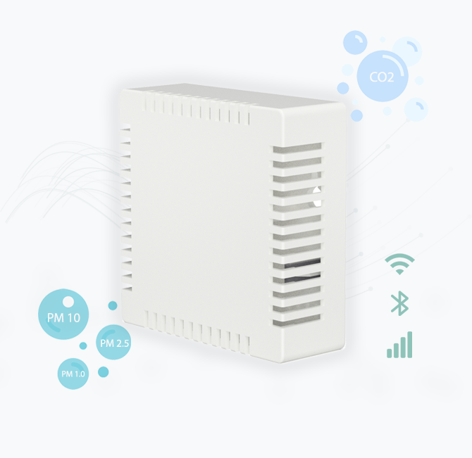 HibouAir DUO indoor air quality monitor measuring CO2 PM VOC temperature and humidity